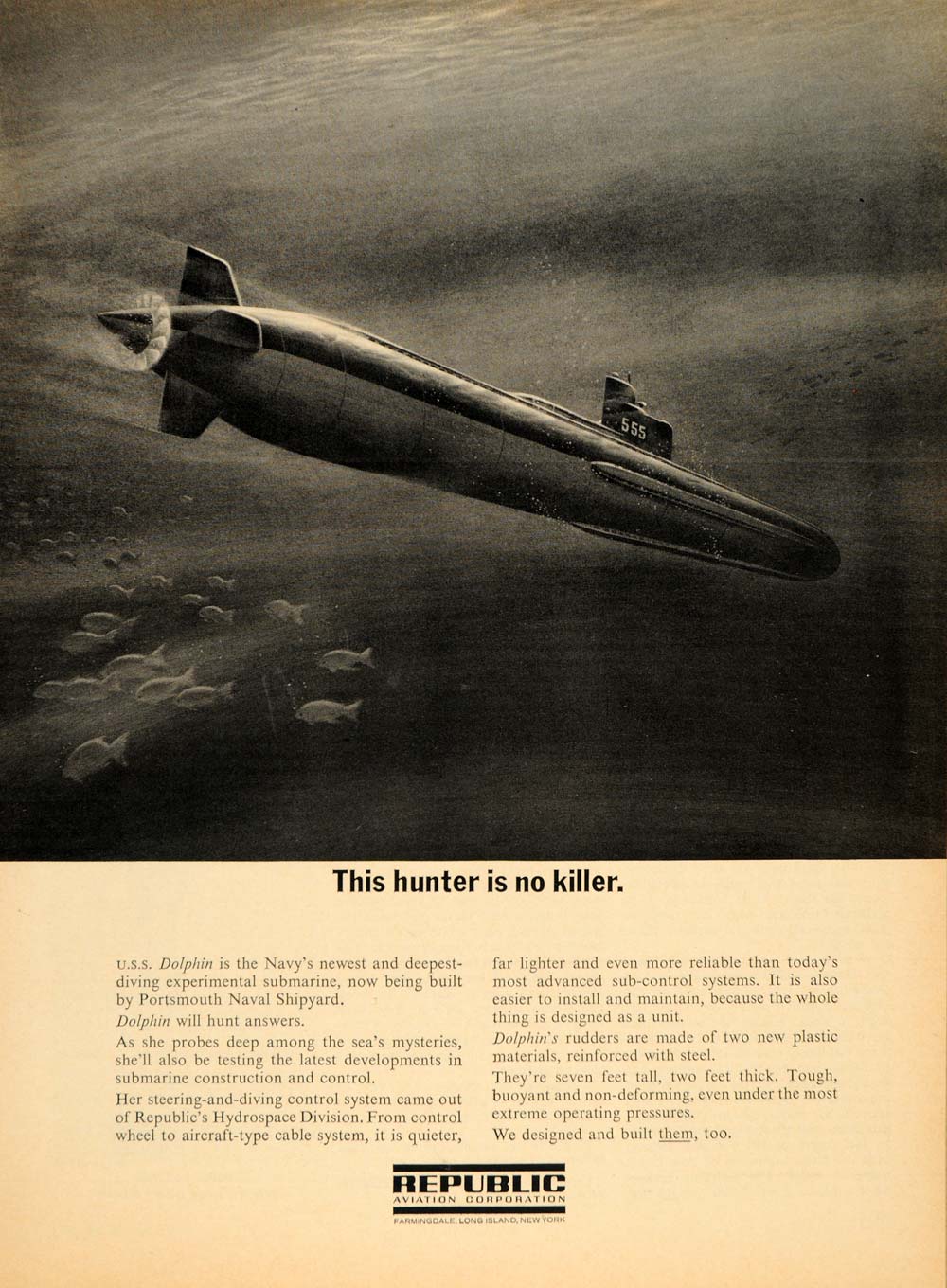 1963 Ad Republic Aviation Navy USS Dolphin Submarine - ORIGINAL ADVERTISING TM6