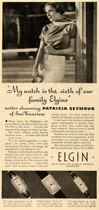 1935 Ad Elgin National Watch Co Patricia Seymour Jewel - ORIGINAL TM6