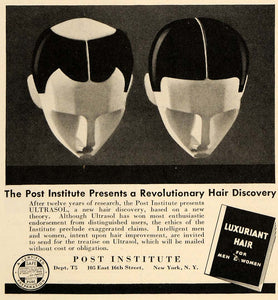 1935 Ad Post Institute Utrasol Hair Loss Treatment - ORIGINAL ADVERTISING TM6