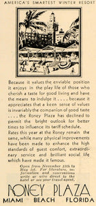 1934 Ad Roney Plaza Winter Resort Lodge Miami Beach FL - ORIGINAL TM6