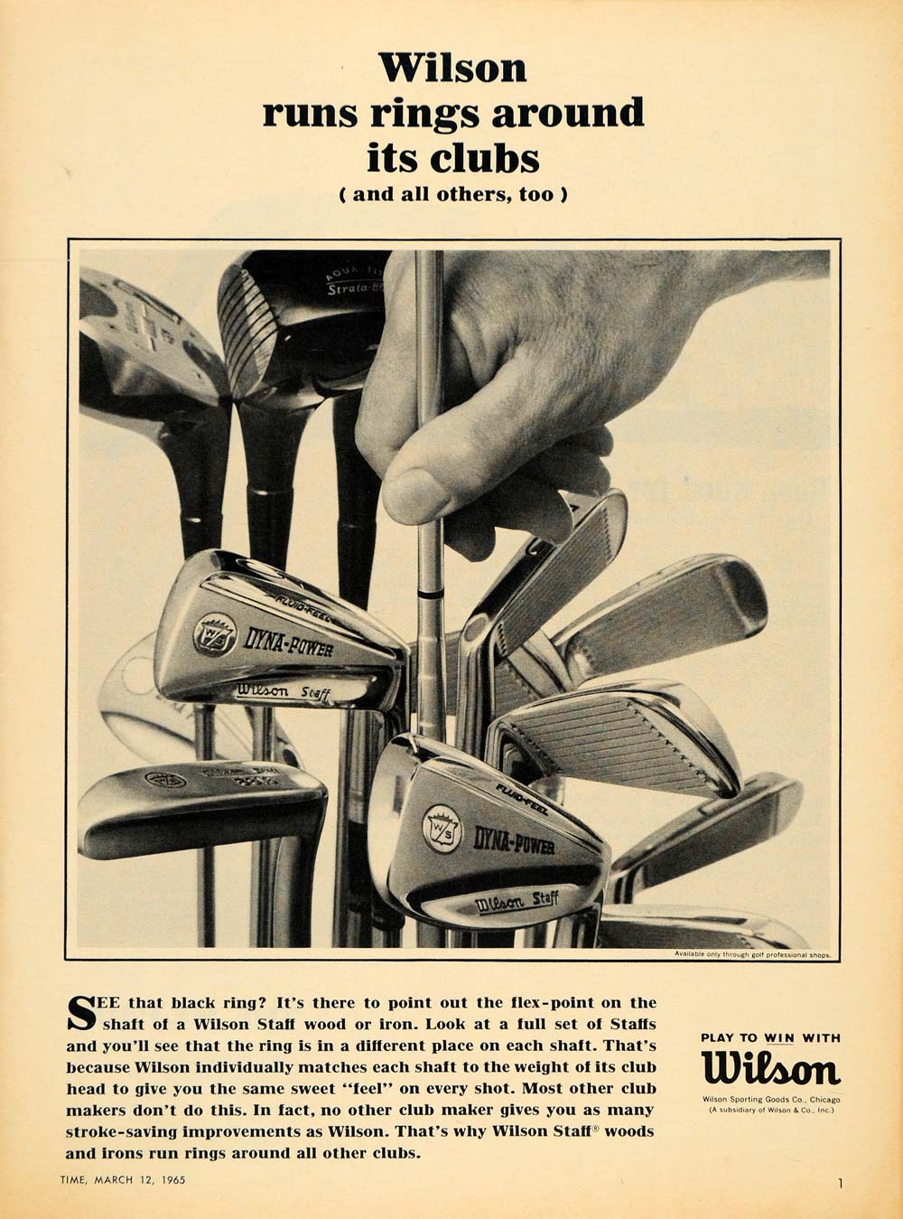 1965 Ad Wilson Sporting Goods Co. Golf Clubs Dyna-Power - ORIGINAL TM6