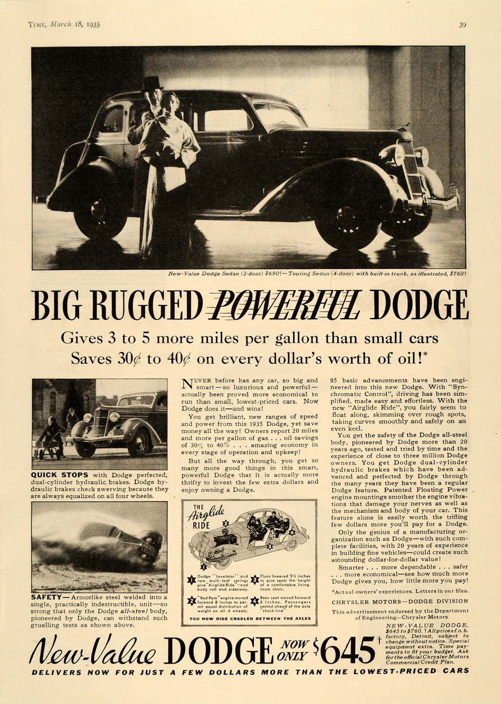 1935 Ad Chrysler Motor Dodge Division Touring Sedan Car - ORIGINAL TM6
