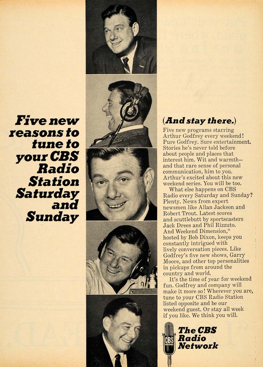1965 Ad CBS Broadcasting Radio Station Arthur Godfrey - ORIGINAL ADVERTISING TM6