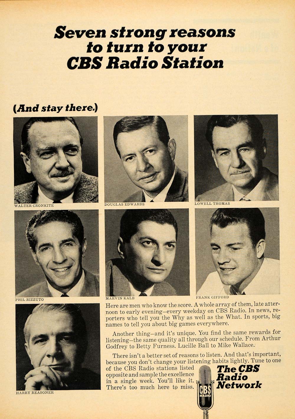 1965 Ad CBS Radio Network Station Walter Cronkite - ORIGINAL ADVERTISING TM6