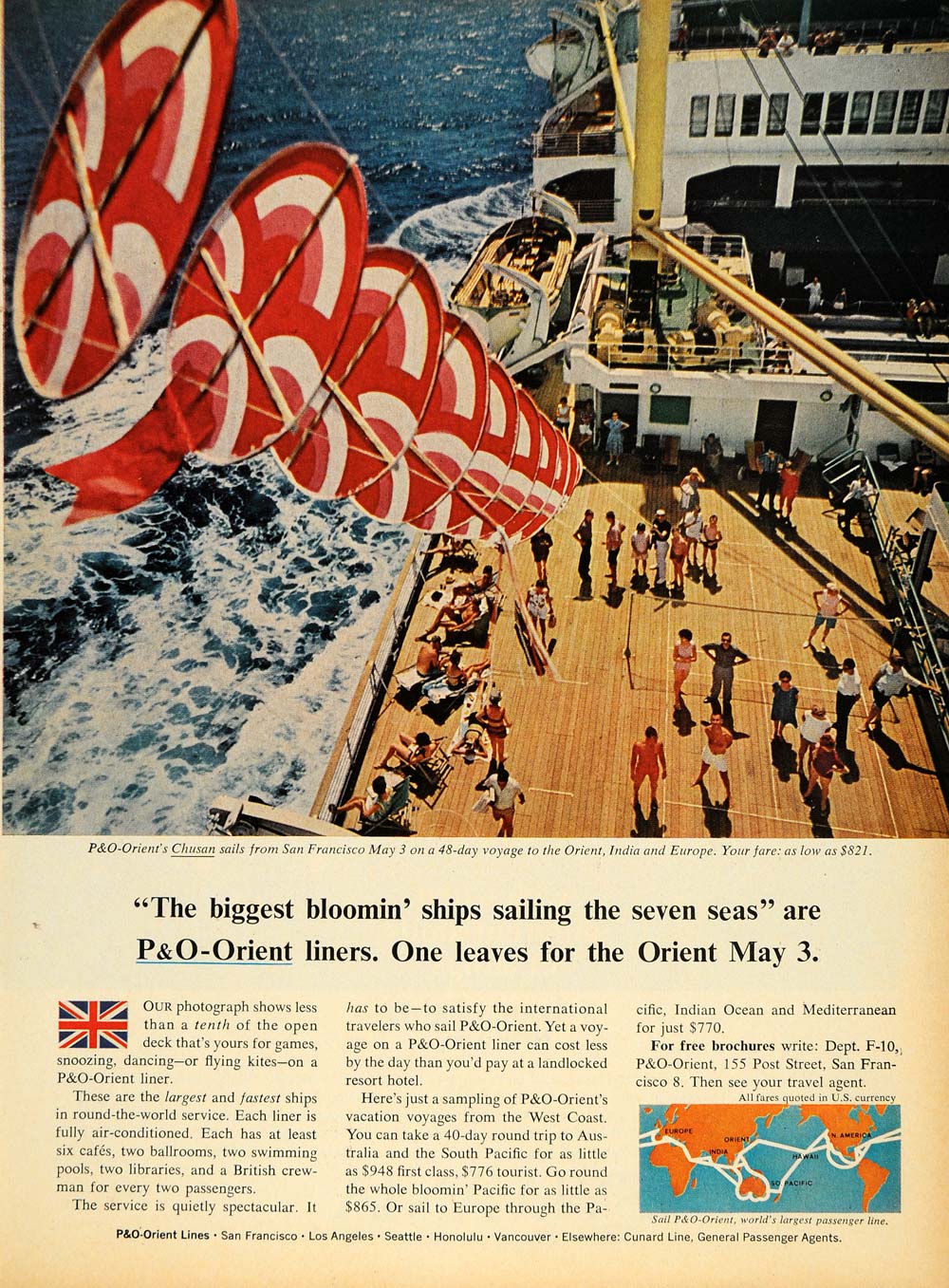 1964 Ad P&O Orient Lines Cruise Ship Deck Volley Ball - ORIGINAL ADVERTISING TM6