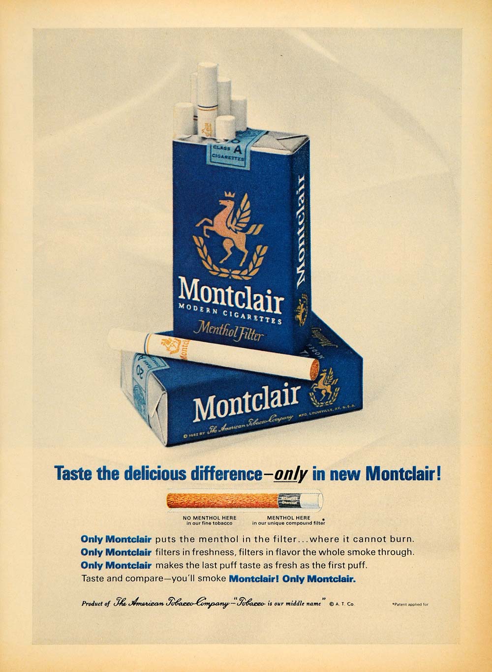 1964 Ad American Tobacco Co Montclair Menthol Cigarette - ORIGINAL TM6