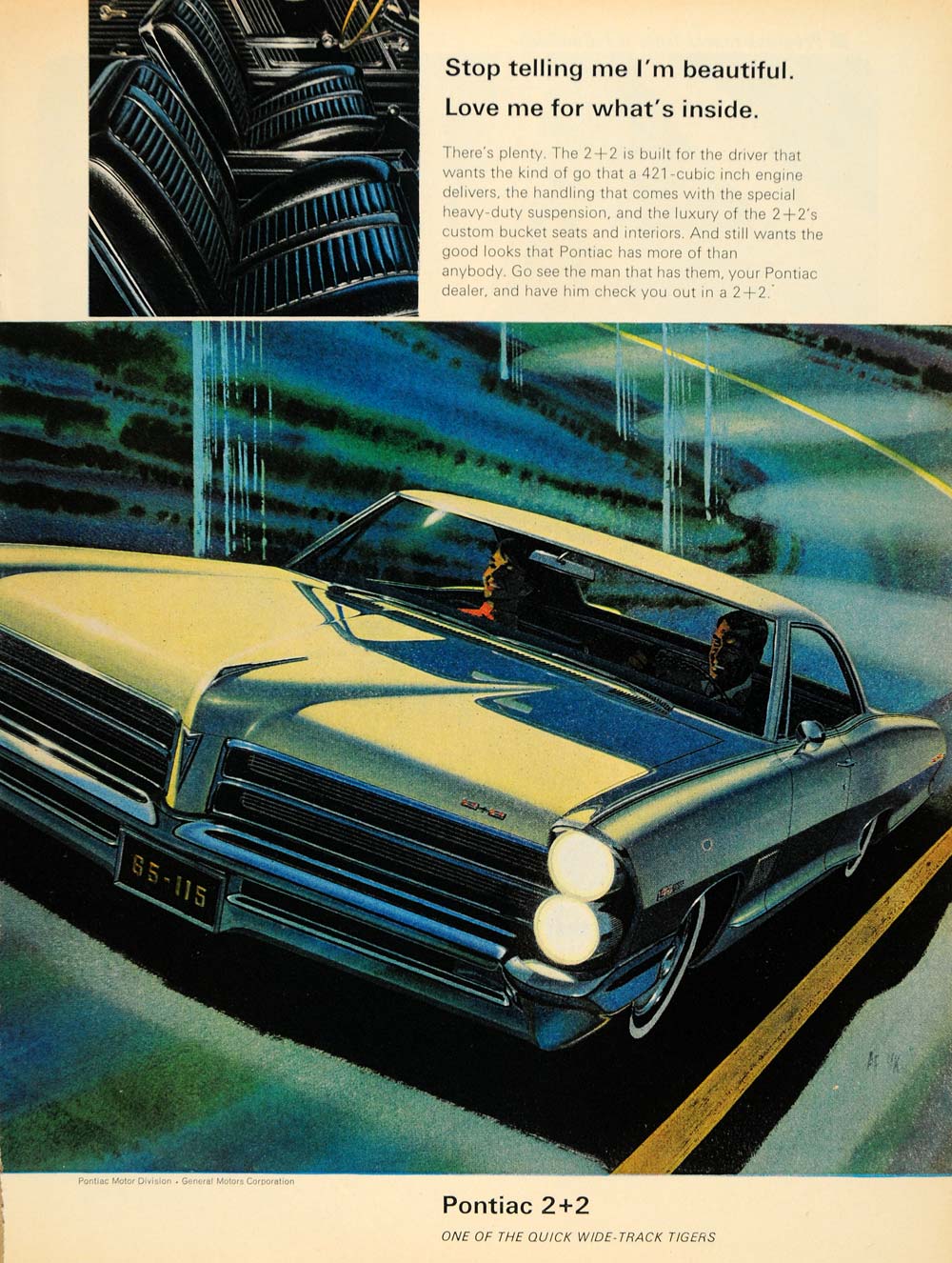 1965 Ad Pontiac Motor Division GM Corp. 2+2 Automobile - ORIGINAL TM6