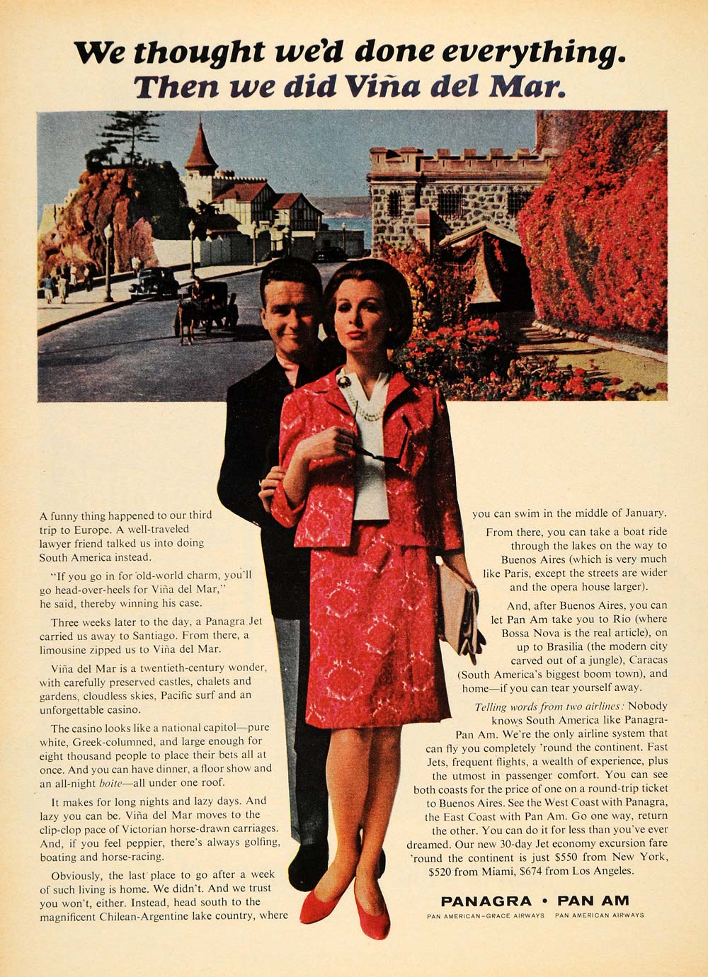 1965 Ad Pan American Grace Airways Vina del Mar Chile - ORIGINAL ADVERTISING TM6