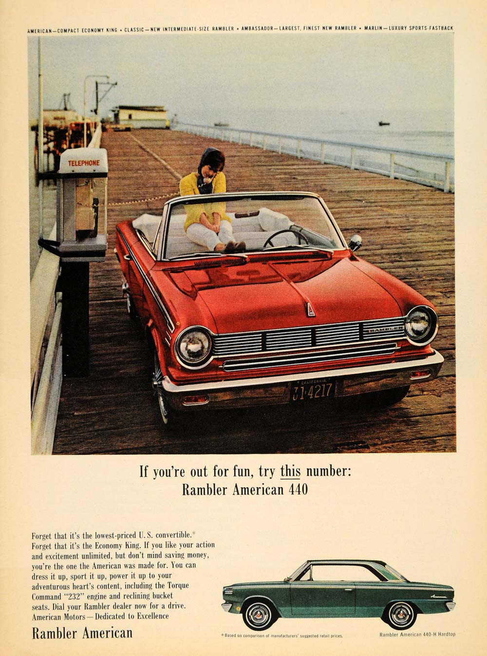 1965 Ad American Motors Red Rambler 440 H Hardtop Car - ORIGINAL ADVERTISING TM6