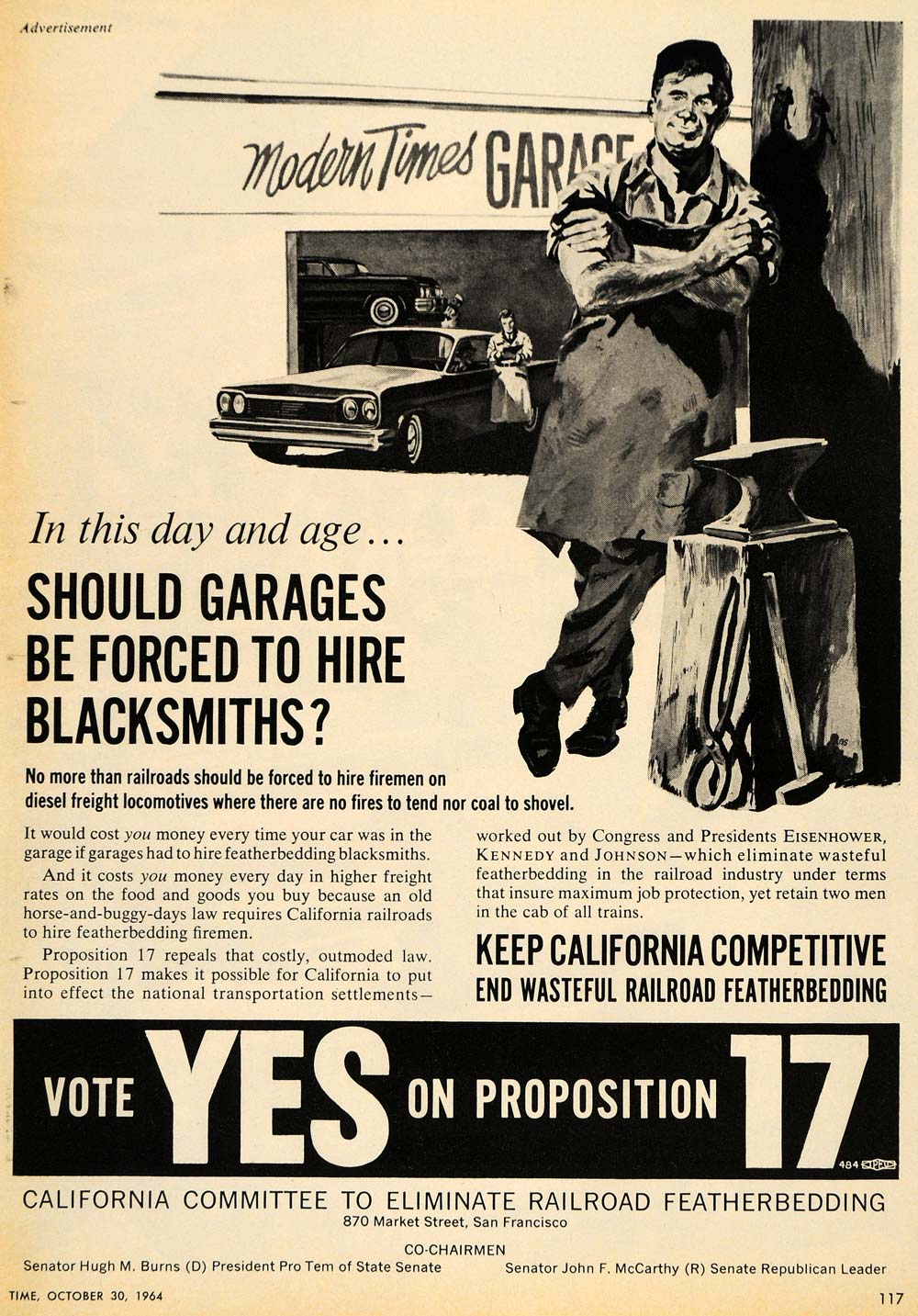1964 Ad California Committee Railroad Featherbedding - ORIGINAL ADVERTISING TM6
