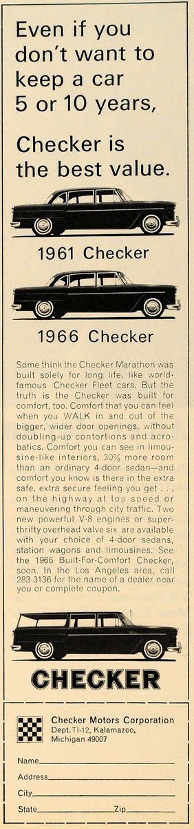 1965 Ad Checker Motors Corp Automobile Kalamazoo MI - ORIGINAL ADVERTI ...
