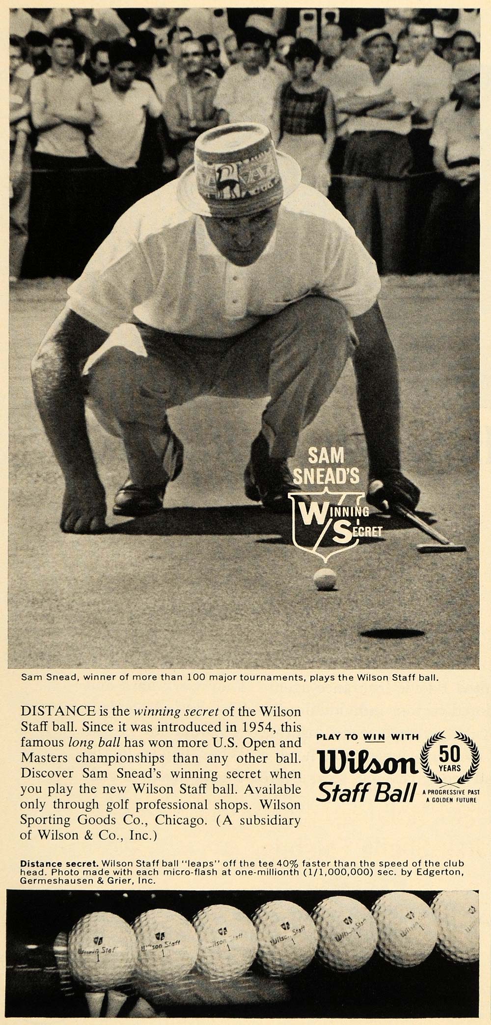 1964 Ad Wilson Sporting Good Staff Ball Golfing S Snead - ORIGINAL TM6