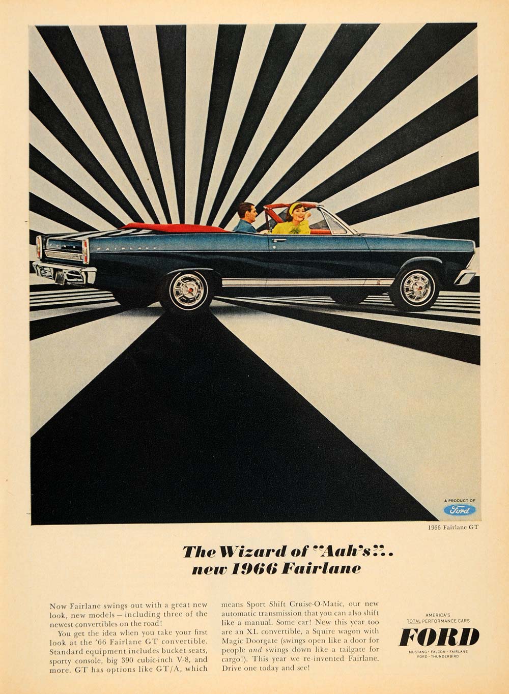 1965 Ad Ford Motor Co. Blue '66 Fairlane GT Convertible - ORIGINAL TM6
