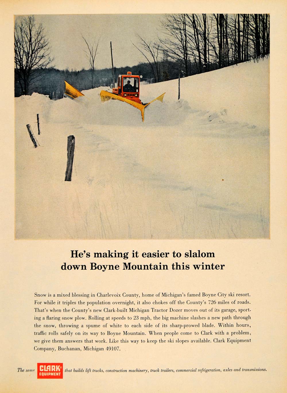 1965 Ad Clark Equipment Michigan Tractor Dozer Winter - ORIGINAL ADVERTISING TM6