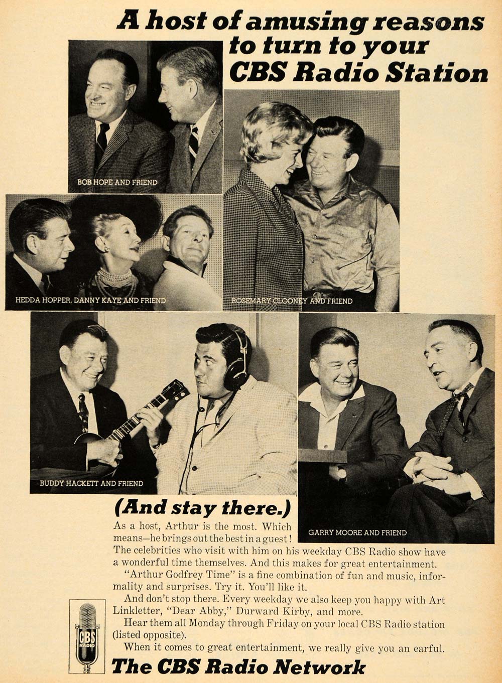 1965 Ad CBS Radio Station Bob Hope Rosemary Clooney - ORIGINAL ADVERTISING TM6