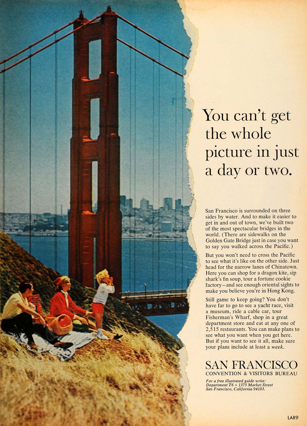 1965 Ad San Francisco Convention Bureau Golden Bridge - ORIGINAL ADVERTISING TM6