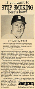 1965 Ad Bantron Smoking Deterrent Tablets Whitey Ford - ORIGINAL ADVERTISING TM6