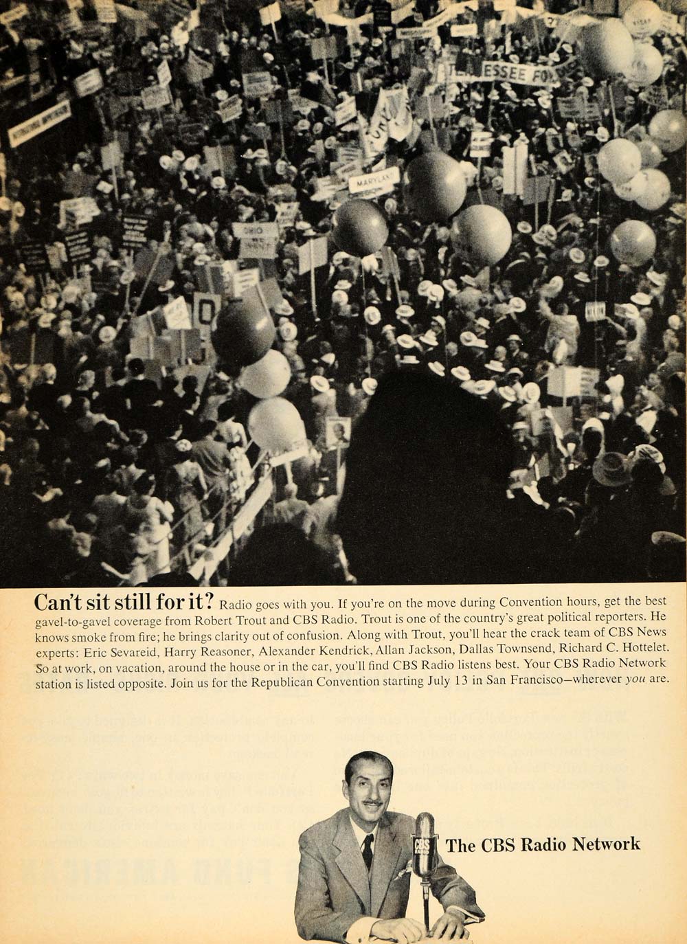 1964 Ad CBS Radio Robert Trout Republican Convention - ORIGINAL ADVERTISING TM6