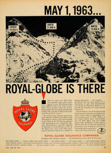 1963 Ad Royal Globe Insurance Everest Nuptse Lhotse - ORIGINAL ADVERTISING TM6