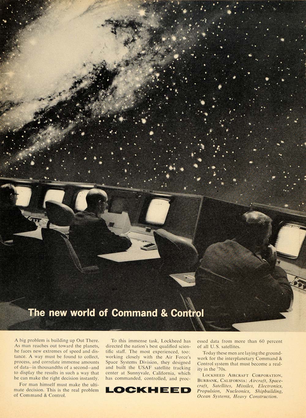 1963 Ad Lockheed Aircraft USAF Satellite Tracking Space - ORIGINAL TM6