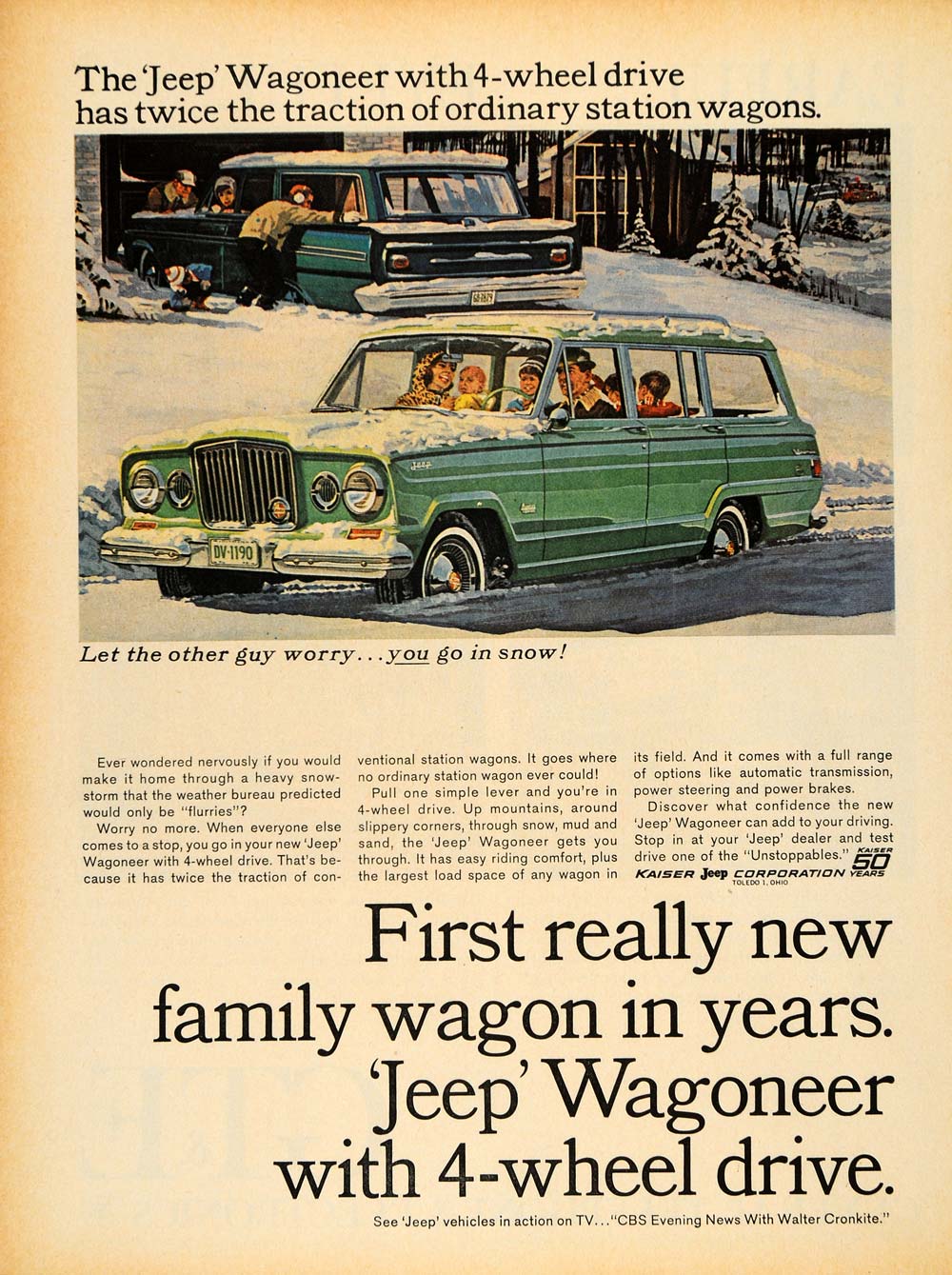 1964 Ad Kaiser Jeep Wagoneer Four-Wheel Drive Snow Able - ORIGINAL TM6
