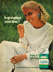 1970 Ad R J Reynolds Co Salem Cigarettes Woman Smoking - ORIGINAL TM6
