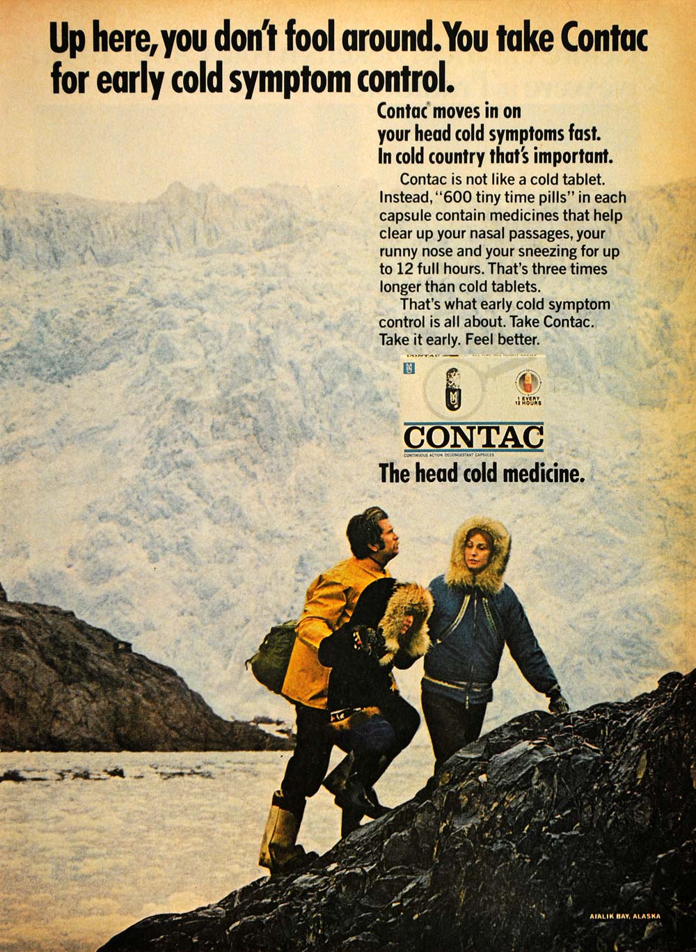 1970 Ad Contac Decongestant Tablets Aialik Bay Alaska - ORIGINAL ADVERTISING TM6