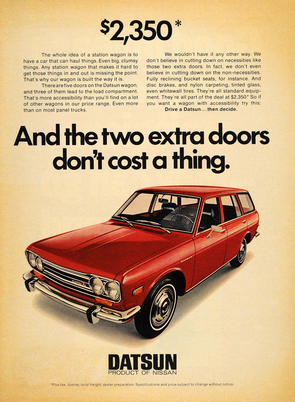 1971 Ad Nissan Motor Co Red Datsun Wagon Five Doors Car - ORIGINAL TM6