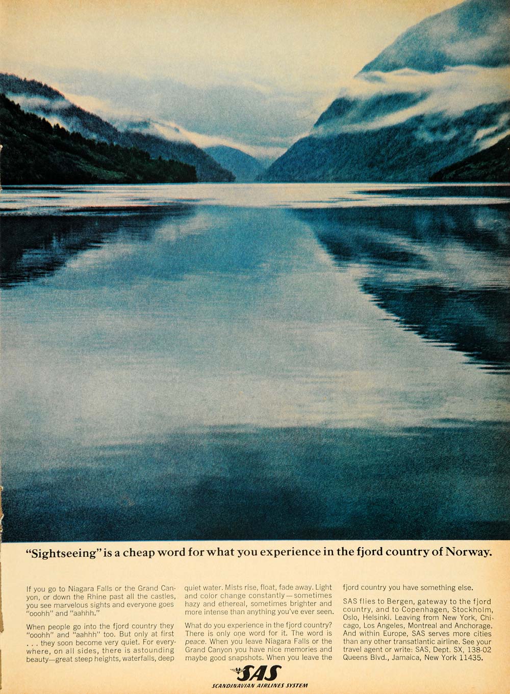 1965 Ad Scandinavian Airlines SAS Norway Landscape - ORIGINAL ADVERTISING TM7