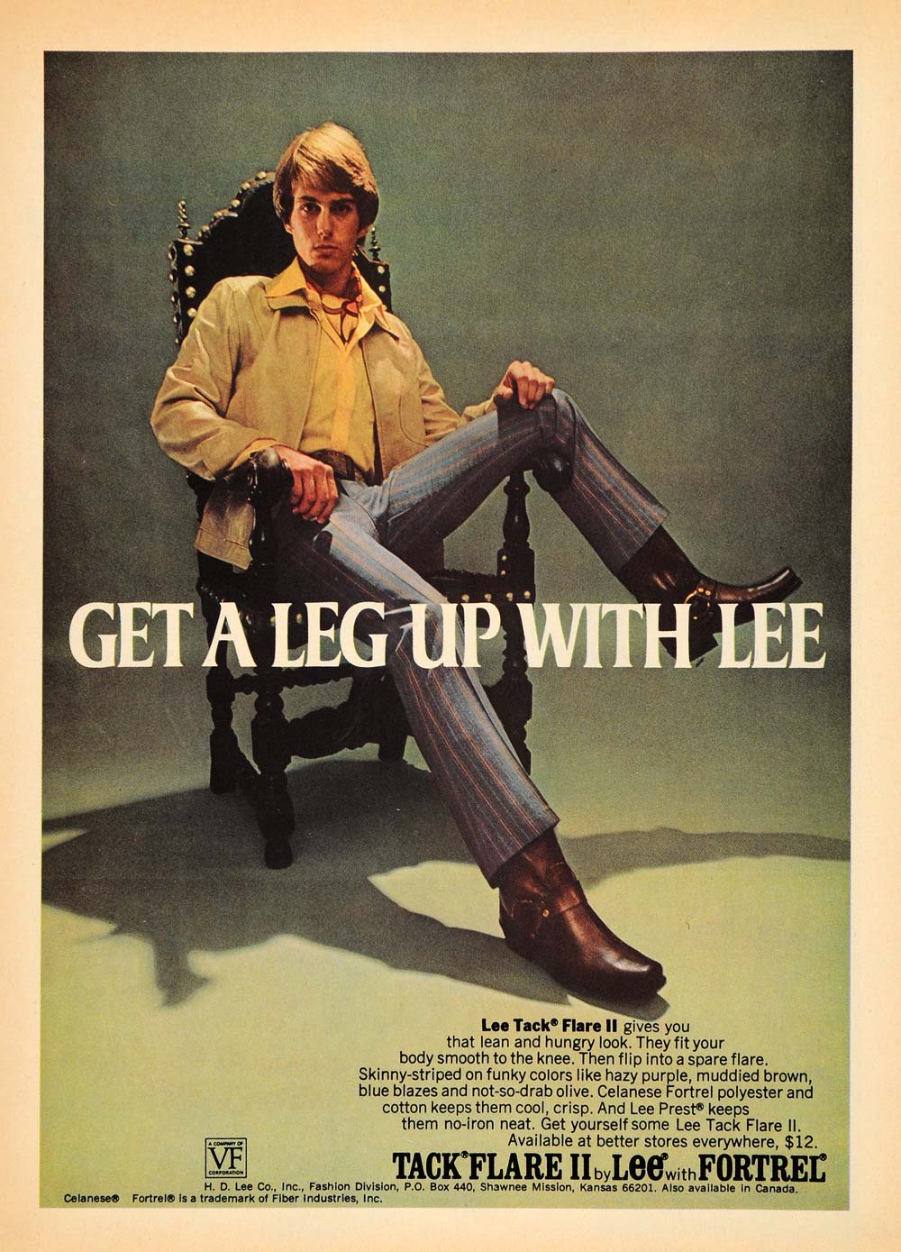 1970 Ad H D Lee Company Tack Flare II Pants Fortrel - ORIGINAL