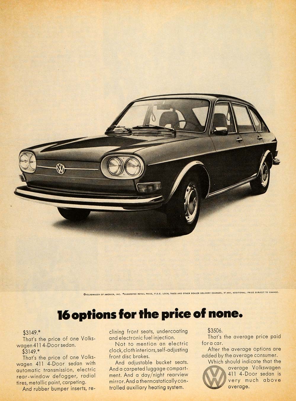 1971 Ad Volkswagen 411 Four Door Sedan 16 Options Car - ORIGINAL ADVER ...