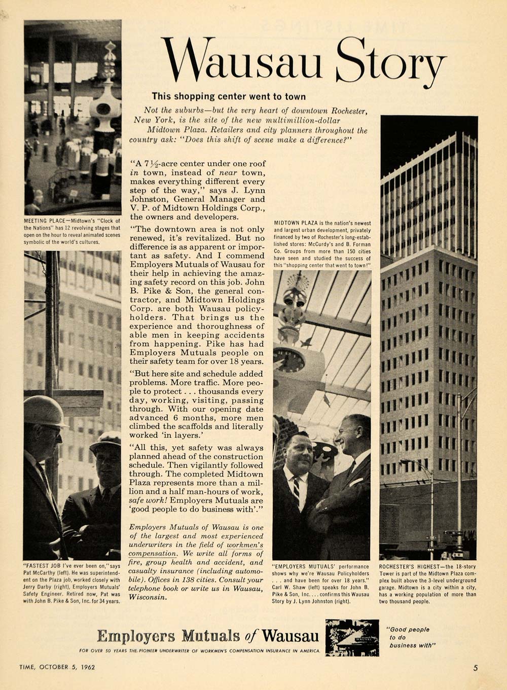 1962 Ad Employers Mutuals of Wausau Story Midtown Plaza - ORIGINAL TM7