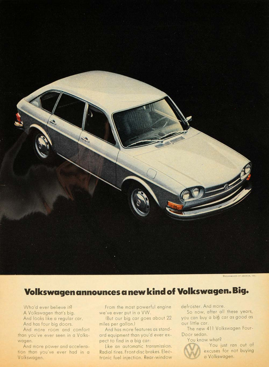 Vw 413 1971 Ad Model 411 Volkswagen Four Door Sedan 22 mpg Car - ORIGINAL TM7 ...