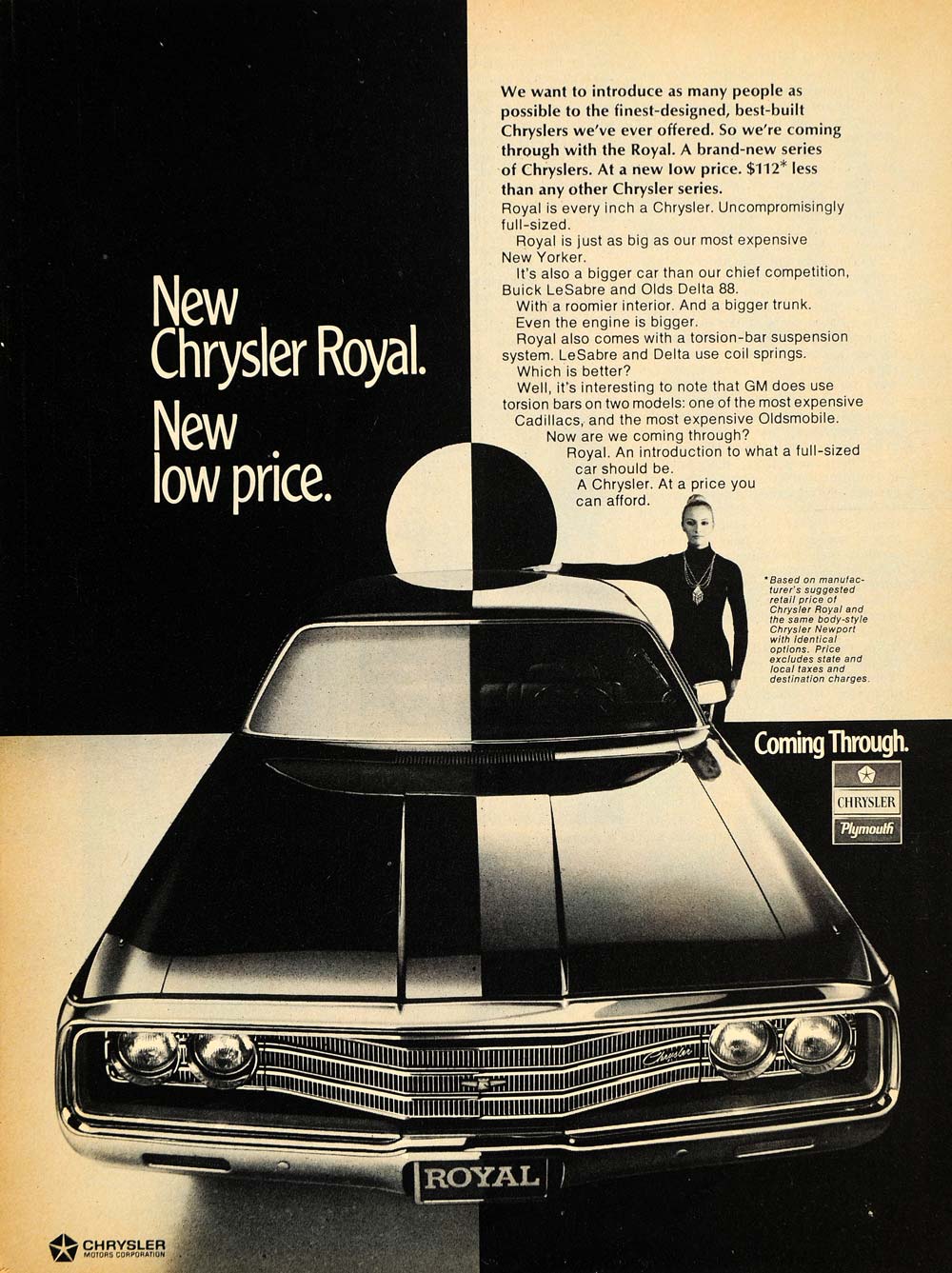 1971 Ad Chrysler Royal Model Torsion-Bar Suspension Car - ORIGINAL TM7