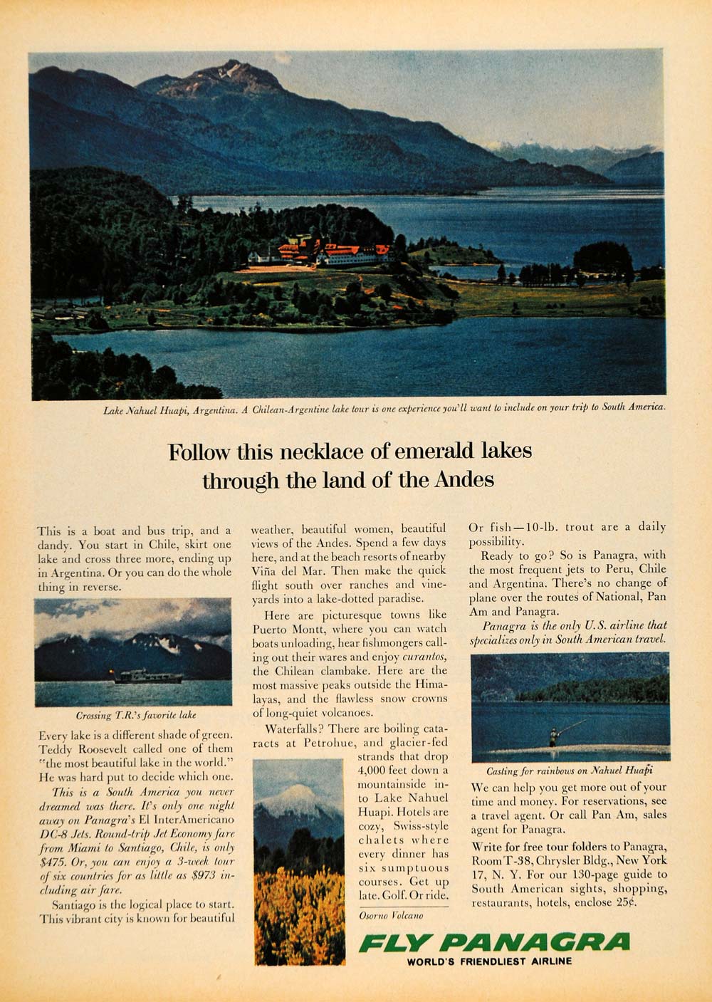 1963 Ad Panagra Airline Plane Lake Nahuel Huapi Chile - ORIGINAL ADVERTISING TM7