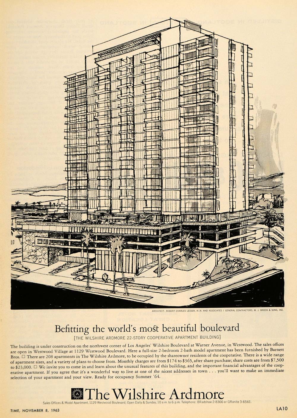 1963 Ad Wilshire Blvd Ardmore Apartments Robert Lesser - ORIGINAL TM7