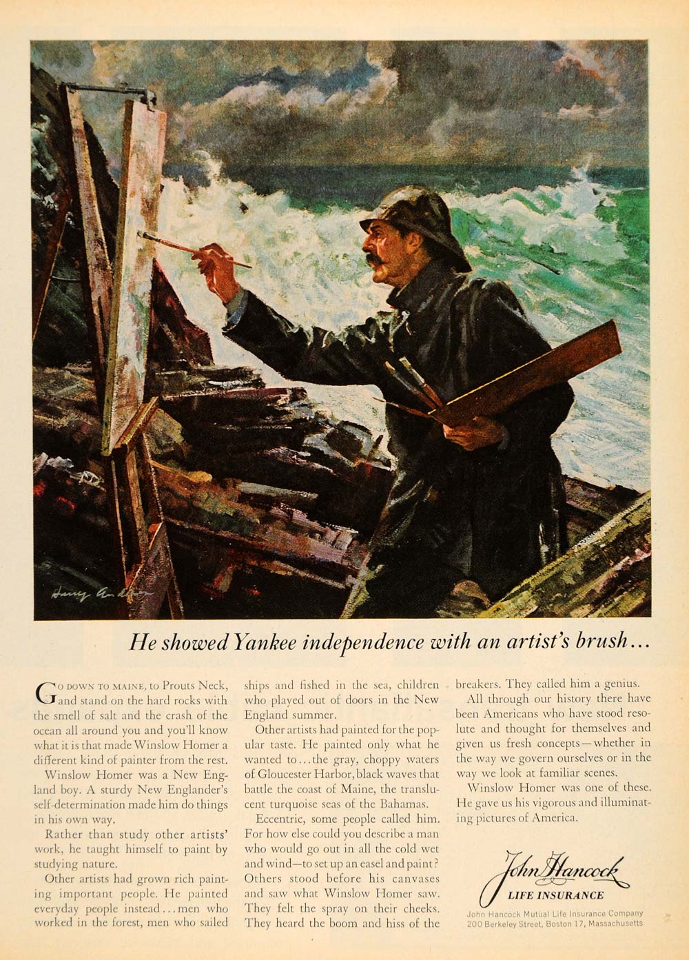 1963 Ad John Hancock Life Insurance Winslow Homer - ORIGINAL ADVERTISING TM7