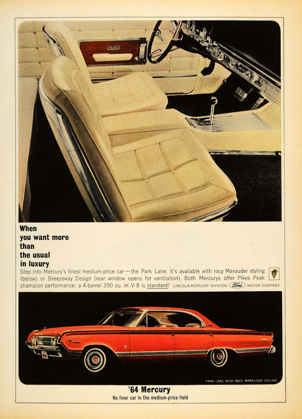Ad 1964 Park Lane Mercury Marauder Styling Pikes Peak - ORIGINAL