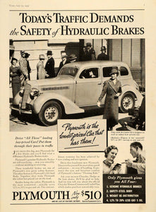 1935 Ad Vintage Plymouth Cars Hydraulic Brakes Chrysler - ORIGINAL TM7