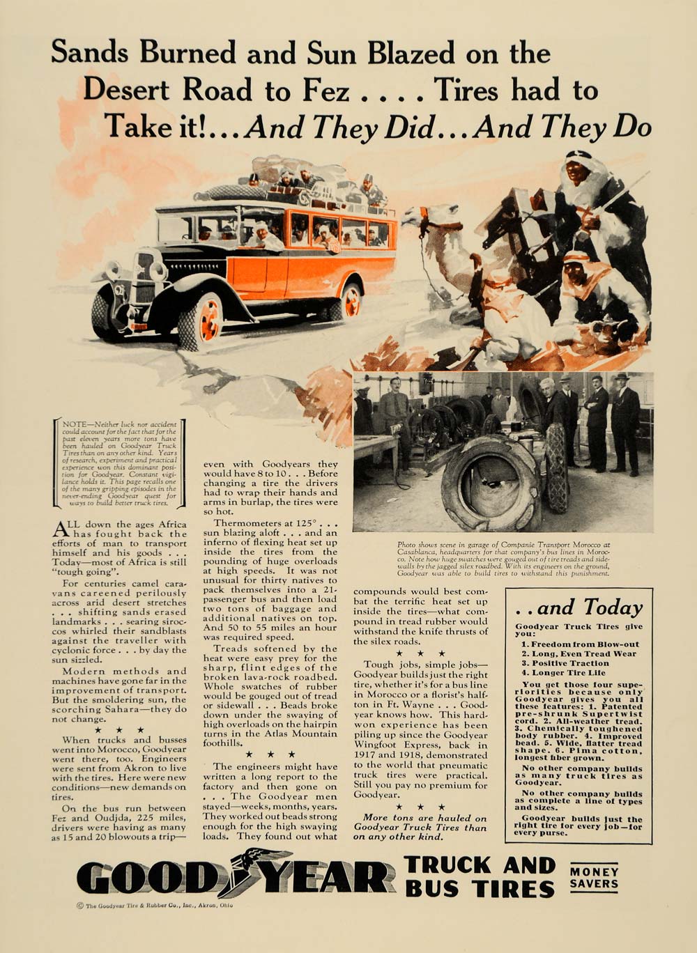 1935 Ad Goodyear Truck Bus Tires Transport Morocco - ORIGINAL ADVERTISING TM7
