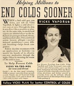 1935 Ad Vicks Vatronol Vaporub Cold Relief Prevention - ORIGINAL ADVERTISING TM7