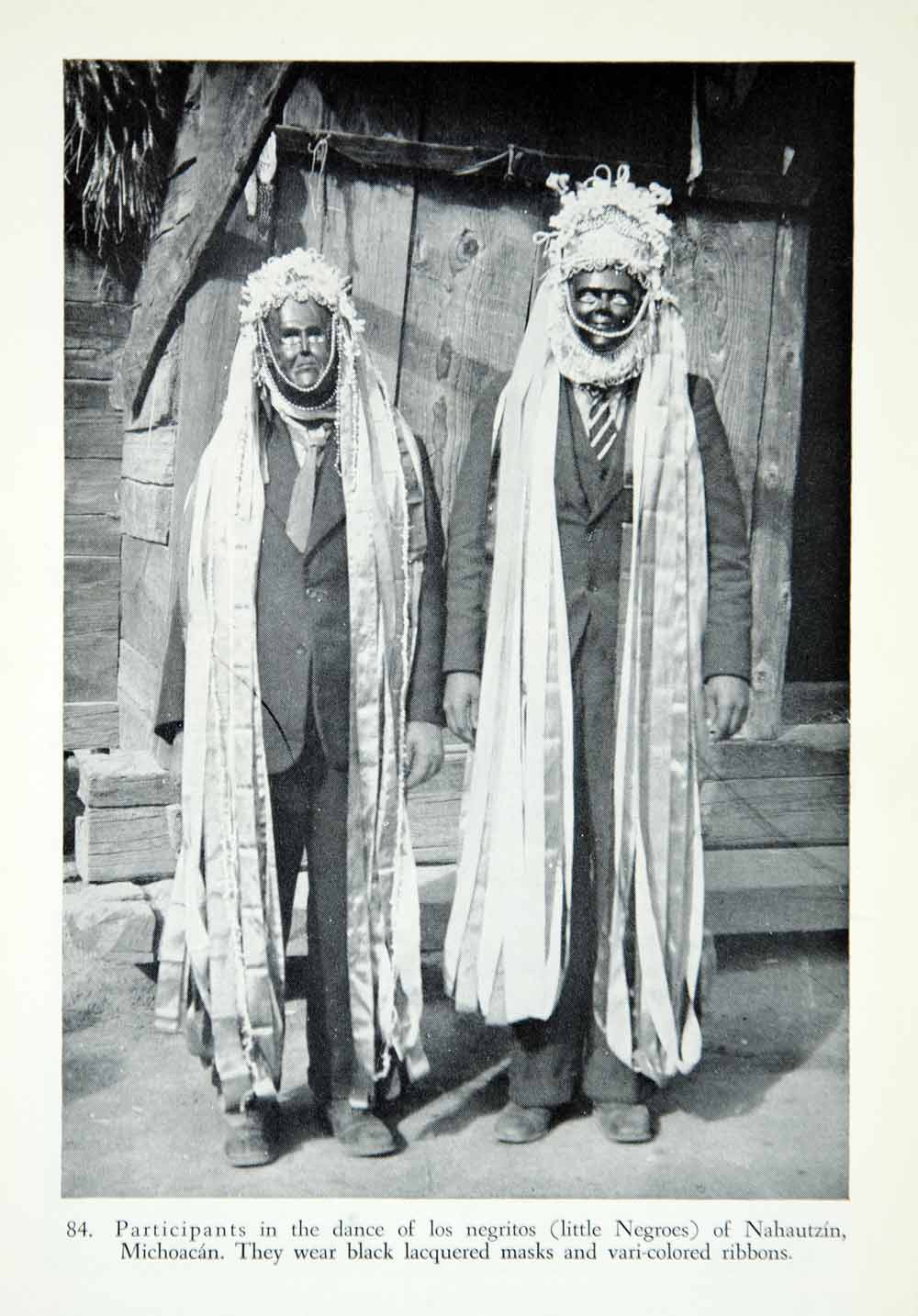 1950 Print Dancers Baile de los Negritos Costume Mask Michoacan Mexican TMF1