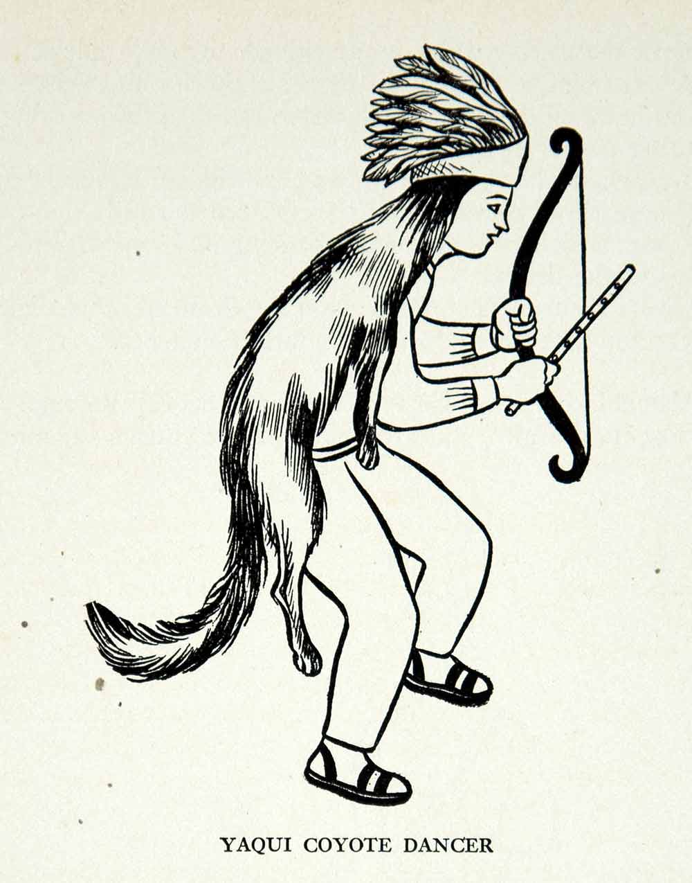 1950 Lithograph Yaqui Coyote Dancer Mexican Folk Deer Dance Indigenous TMF1