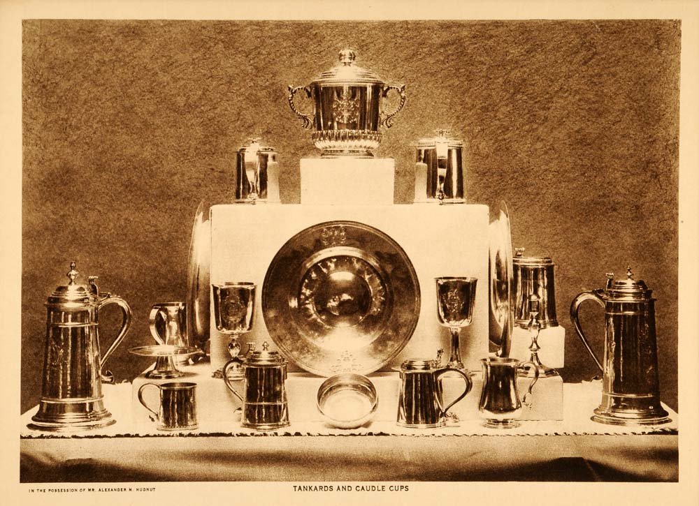 1916 Photogravure Antique Silver Tankard Caudle Cup Loving Porringer TMM1
