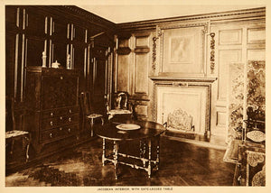 1914 Intaglio Print Antique Furniture Jacobean Room Interior Gate-legged TMM1