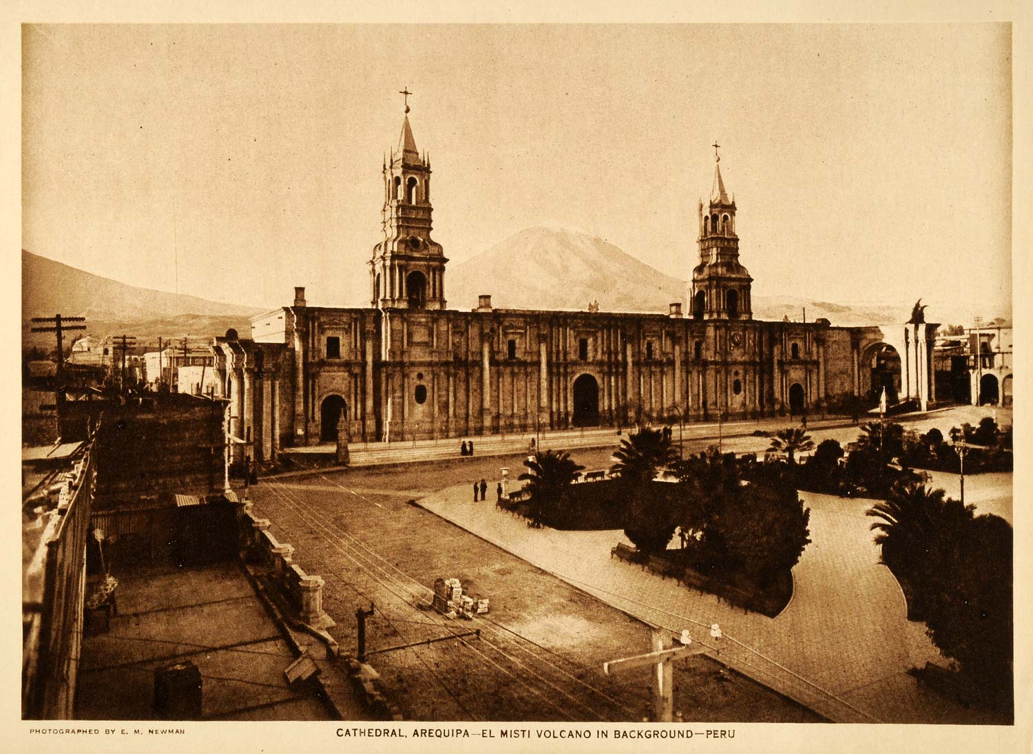 1917 Photogravure Cathedral Arequipa Peru Church Plaza de Armas El Misti TMM1