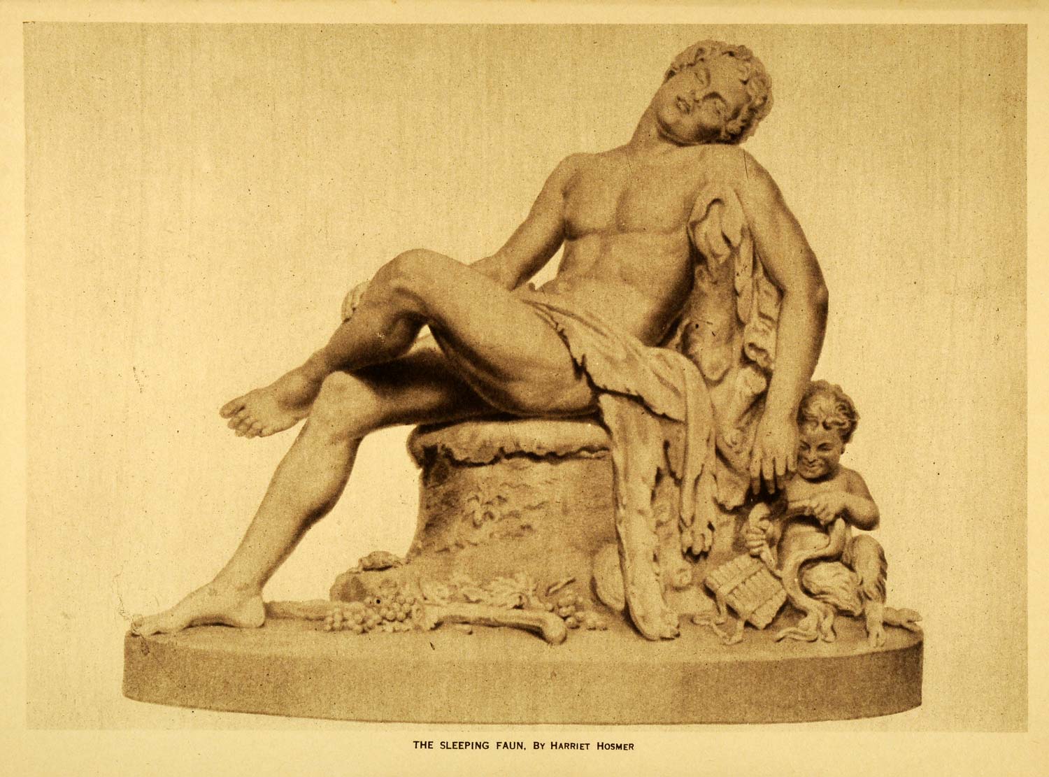 1919 Photogravure Sleeping Faun Harriet Goodhue Hosmer Statue Nude TMM1