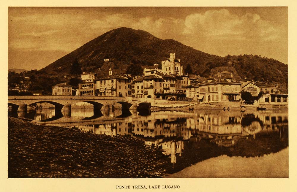 1925 Rotogravure Ponte Tresa Lake Lugano Italy Switzerland Bridge Landscape TMM1