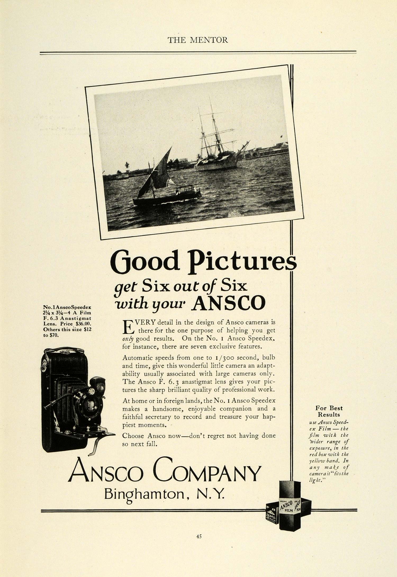 1923 Ad Ansco Company Binghamton Pictures Camera Speedex Lens Photography TMM1