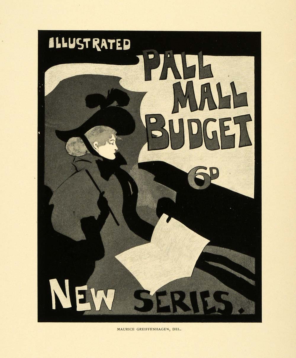 1895 Print Maurice Greiffenhagen Art Nouveau Poster Pall Mall Budget TMP1